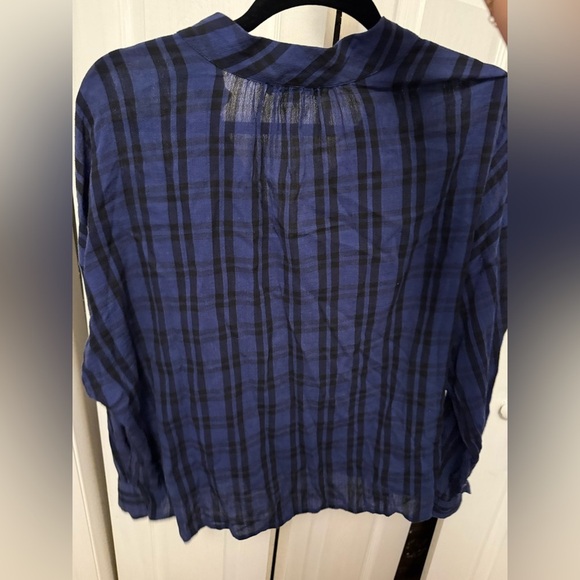Madewell Women’s NWT Plaid Gauzy V Neck Shirred Neck Shirt, Size Large - Blue - Picture 5 of 6